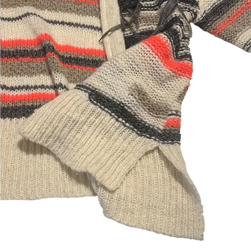 Topshop Tassel Stripe Open Front Chunky Cardigan Sweater Size 8